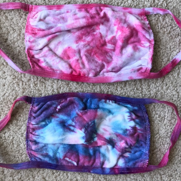 2 tie dye cotton face masks 😷✌️ pink blue - Picture 2 of 6